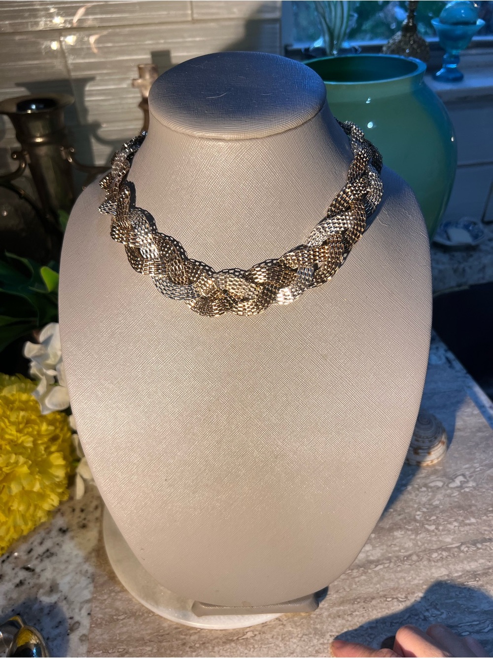 Braided Two-Tone Metal Necklace - Gold & Silver